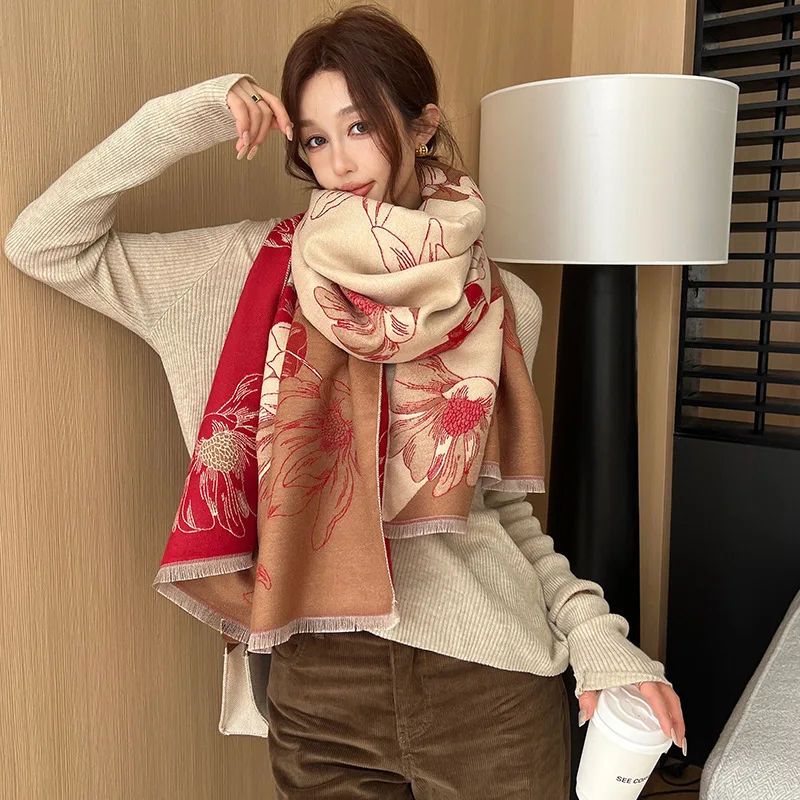 2024 Autumn Winter New Shawl Cloak Women Printing Elegant All-matching Warm Tassel Cardigan Poncho Coats Female Capes T208