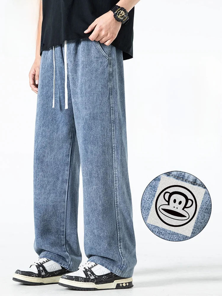 

Men's Summer Thin Dstring Casual Jeans Straight Leg Waed Cotton Breathable Comfortable Straight Tube Trousers