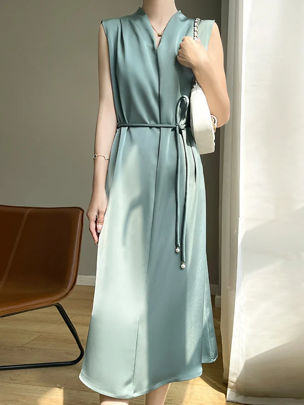 Frühling Sommer 2025, V-Ne-Acetat-Satin Dr. Damen Svel, luxuriös, glatt, atmungsaktiv, Bla Dr. Ele l Taille