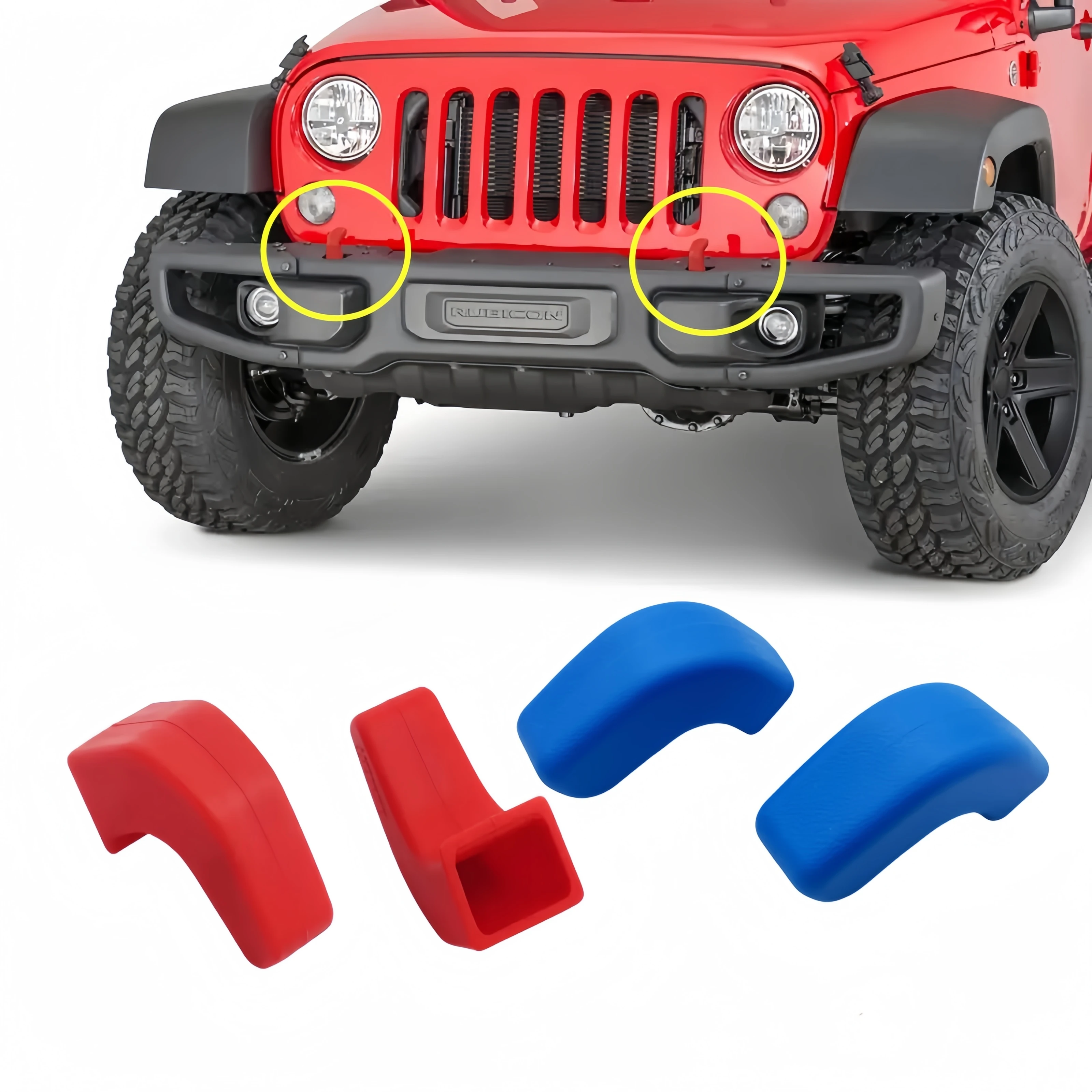 

Bumper Tow Hook Covers 2-Pack for Jeep Wrangler Jk Jl Gladiator Jt 2007-22 Adds Cushioned Grip to Tow Strap Recovery (Red/Blue)