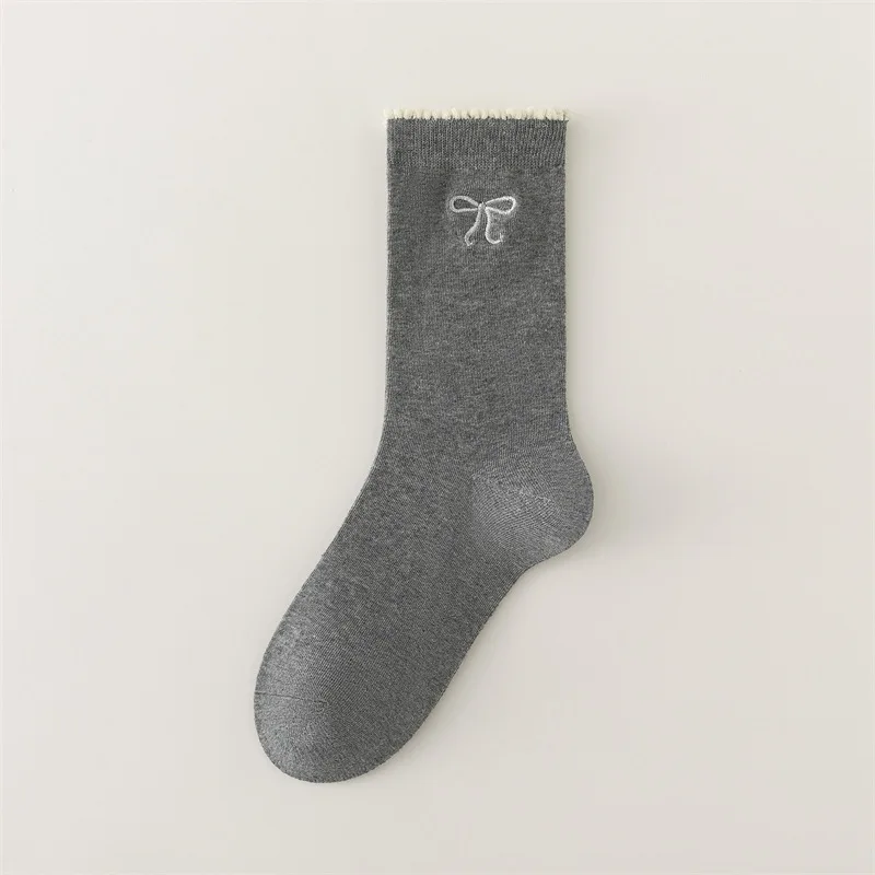 1/3 женские весенне-осенние носки средней длины с кружевным бантом, противоскользящие, впитывающие пот, простые удобные повседневные носки с защитой от запаха
