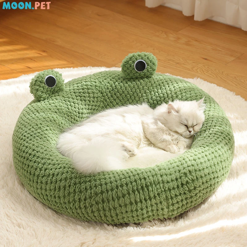 Pet Cat And Dog Bed Plush Round Cartoon Frog Mat Winter Warm Deep Sleep Comfort Soft Breathable Cat Dog House Pet Supplies