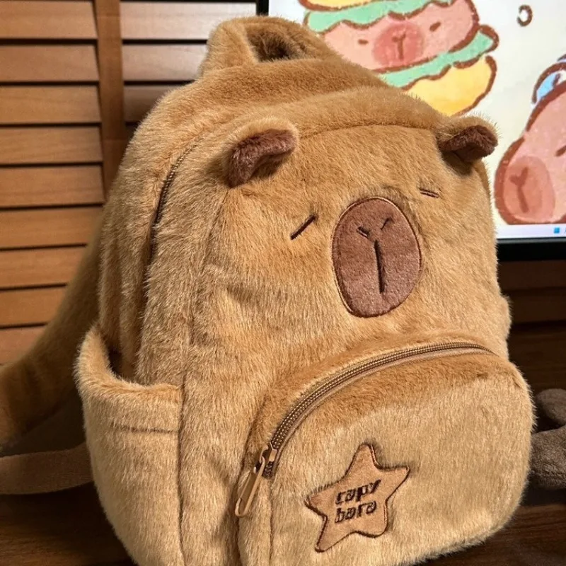 Capybara Plush Backpack Kawaii Fashion Plushie Doll Fur Bag Children\'s Bag Shoulder Bag Mini Knapsack Bags Gifts For Girlfriend