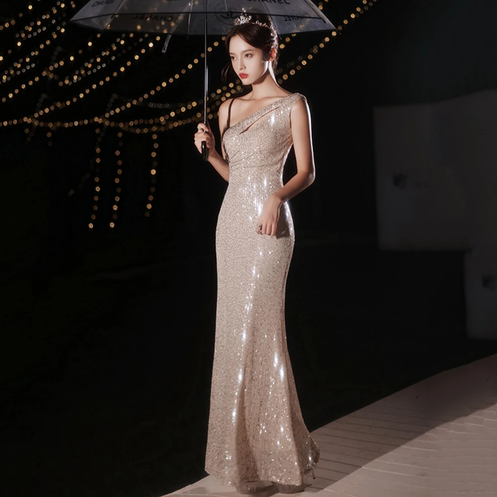 

Prom Dresses One-Shoulder Floor-Length Evening Dresses Mermaid Sequin Prom Dress