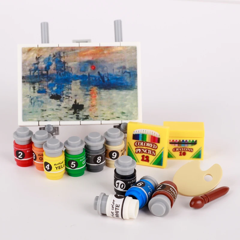 City Drawing Board Easel Building Blocks World Famous Oil Paintings Stickers Paint Color Crayon Brush Palette Painter Bricks Toy