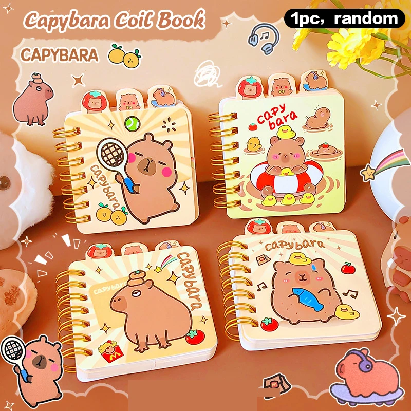 1pc Cartoon Capybara A7 Coil Notebook Mini Pocket Stationery Notebook Journal Message Book Office Supplies Back To School Gift