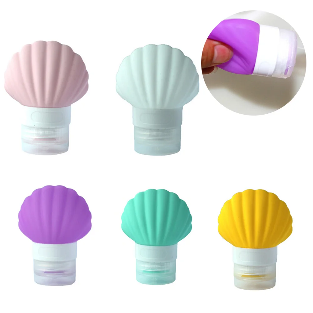 

5Pcs Silicone Travel Bottles Shell Shape Assorted Colors Small Size Lightweight Storage Containers Leakproof Refillable