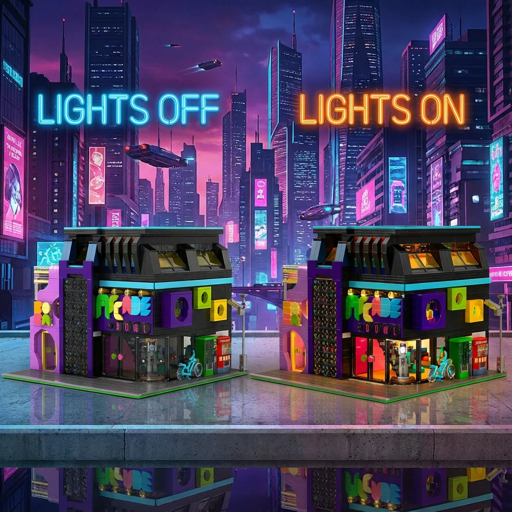 Cyberpunk لعبة غرفة الإضاءة منزل وحدات اللبنات LED مدينة مخزن العمارة الطوب أطقم منمذجة الكبار الاطفال الهدايا 2600 قطعة #2