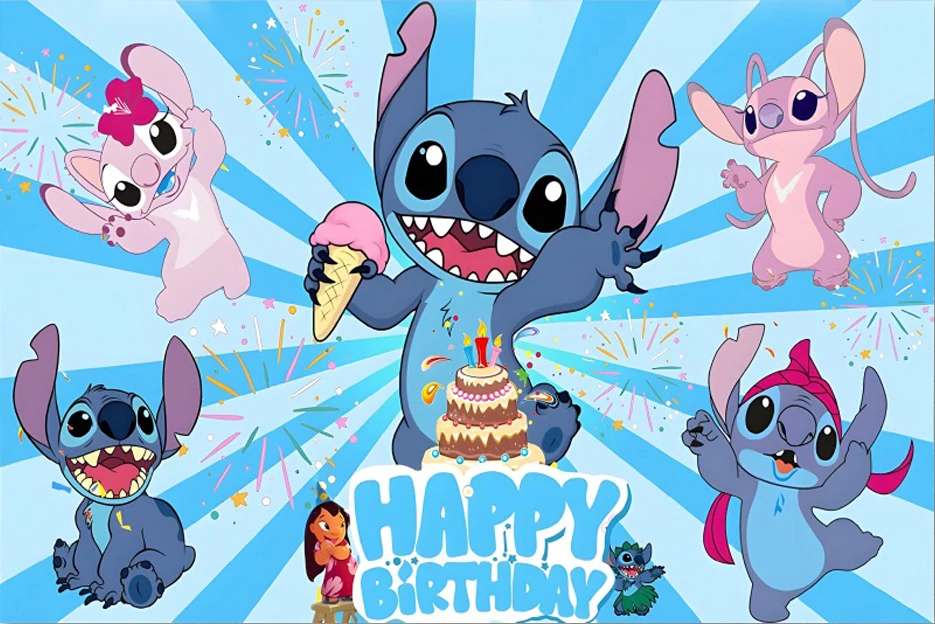 Latar belakang malaikat Disney Lilo dan Stitch untuk dekorasi pesta ulang tahun dekorasi anak laki-laki atau perempuan jenis kelamin memunculkan latar belakang kustom