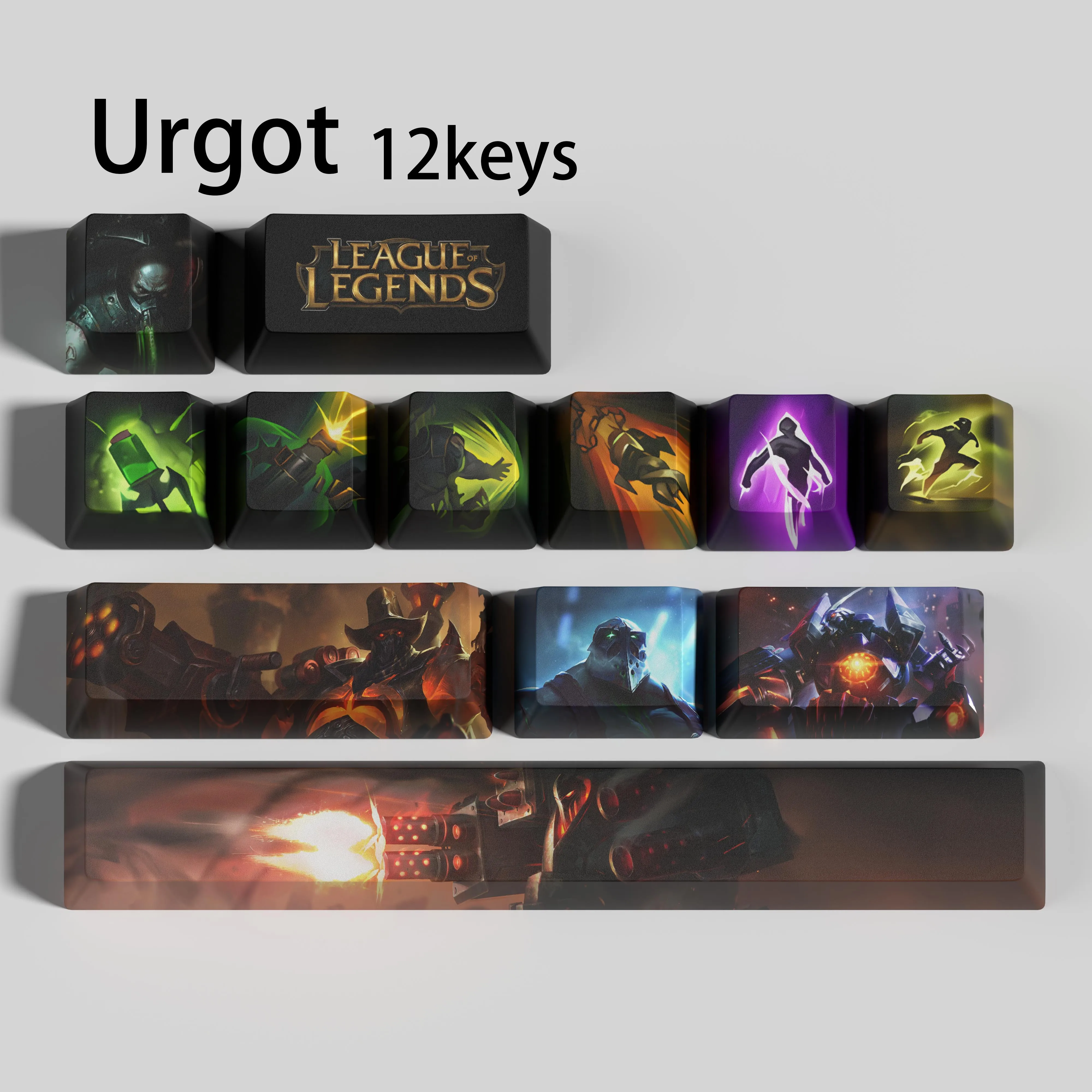 

Колпачки для клавиш Urgot, колпачки для клавиш League of Legends, игровые колпачки для клавиш OEM-профиль, 12 клавиш, колпачки для клавиш из ПБТ с красителем