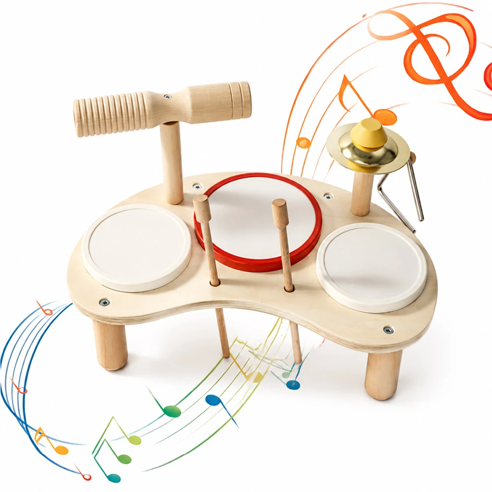 wooden-kids-music-table-percussion-3-drums-tone-block-cymbal-triangle-2-drumsticks-early-music-learning-fine-motor-skills-toy
