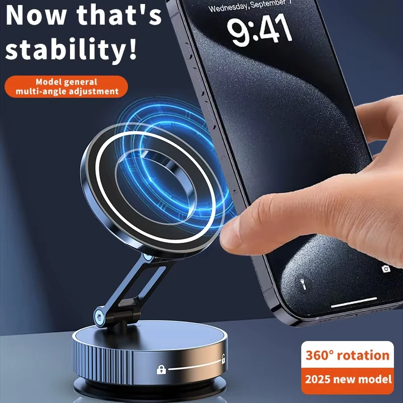 Metal Magnetic Car Phone Holder 360° Rotation Foldable Universal for IPhone 16/15/14 Pro Max, Durable Auto Phone Mount
