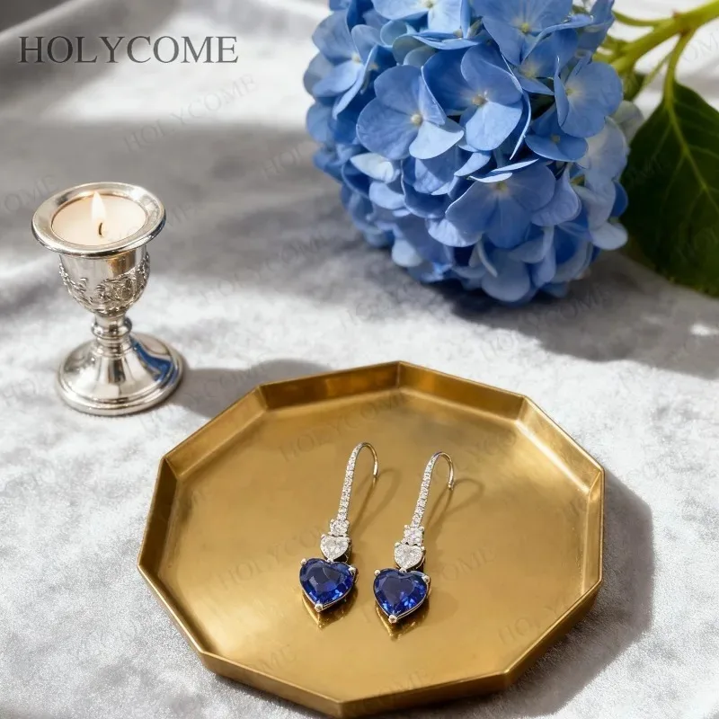 Ruby Sapphire Columbia Earrings 925 Sterling Silver Heart 8x8mm  Earrings Fashion Sparkling for Wedding Engagement Jewelry