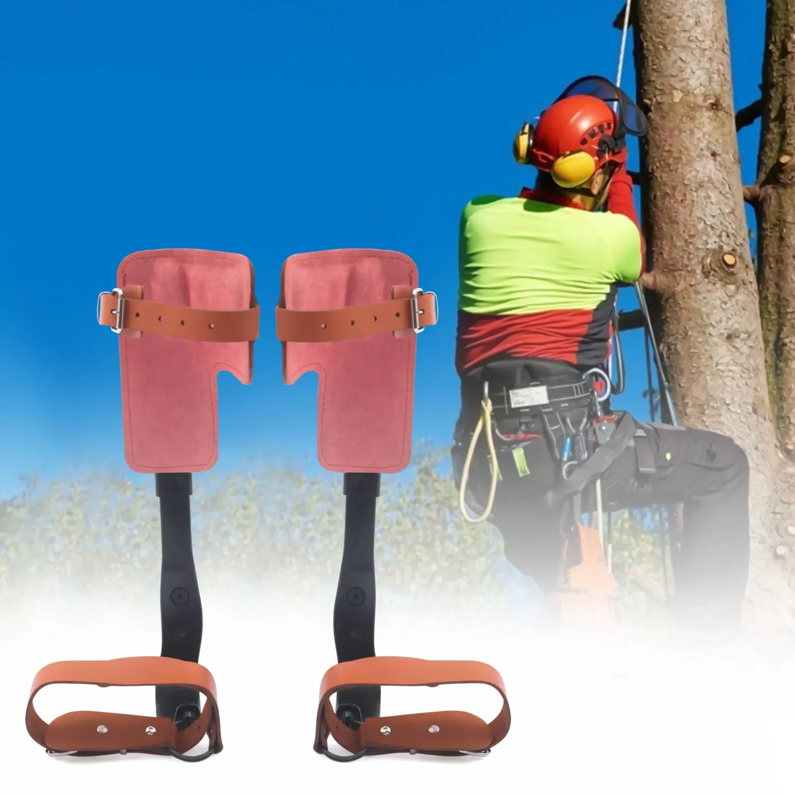 Set di punte per arrampicata sugli alberi, altezza regolabile 16,14-18,5 pollici, pelle bovina e acciaio al carbonio, capacità 220 libbre, include guanti, caviglia