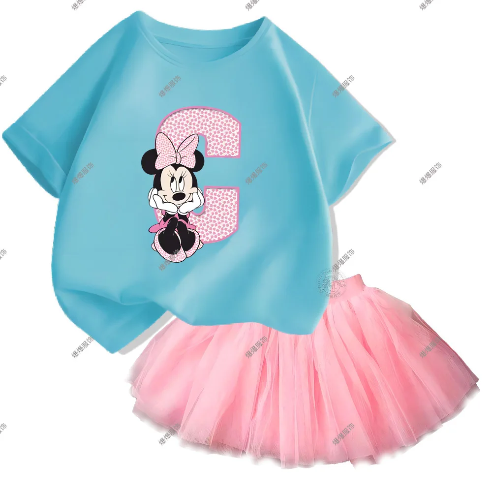 Summer Little Girl Clothing Cute Minnie T-shirt & Mesh Skirt two-piece stylish Mickey Mouse Kids clothing set 3-14 years old