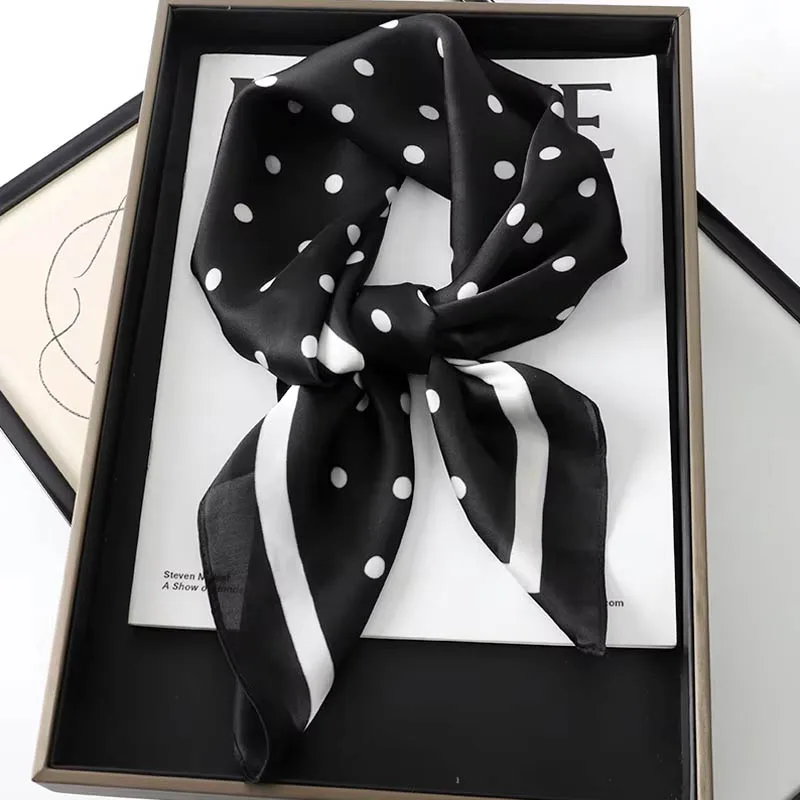 Luxury Lady Hair Dot Scarf Female Silk Square Scarves Head Wraps For Women Bandana Fashion Foulard Shawls Female Neckerchief