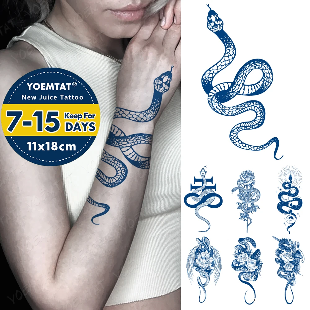 

Snake Semi-Permanent Juice Lasting Ink Waterproof Temporary Tattoo Stickers Genipin Herbal Tattoos Body Art Fake Tatto Women Men