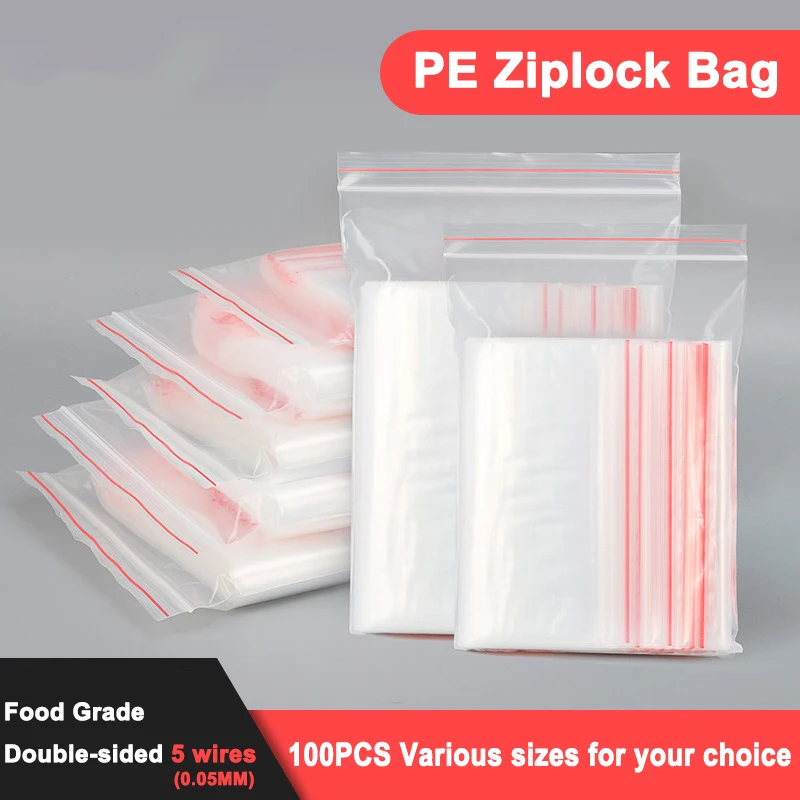 

100P Self-sealing Pocket Zipper Lock Plastic Bag Can Be Repeatedly Closed Transparent Storage Fresh-keeping Packaging Bag 0.05mm