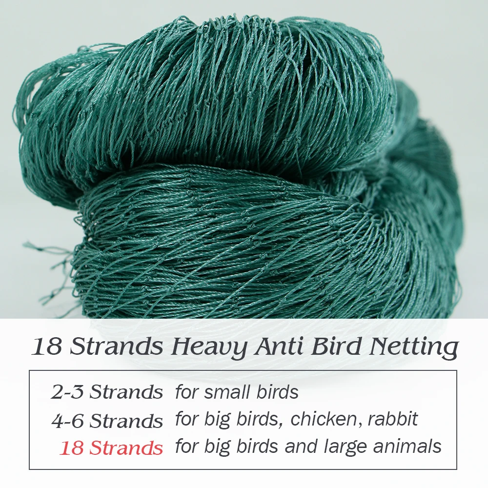 18 Strands Green Heavy Anti Bird Netting Pest Barrier Nylon Poultry Net Crops Fencing Mesh for Protecting Vegetable Fruit Tree