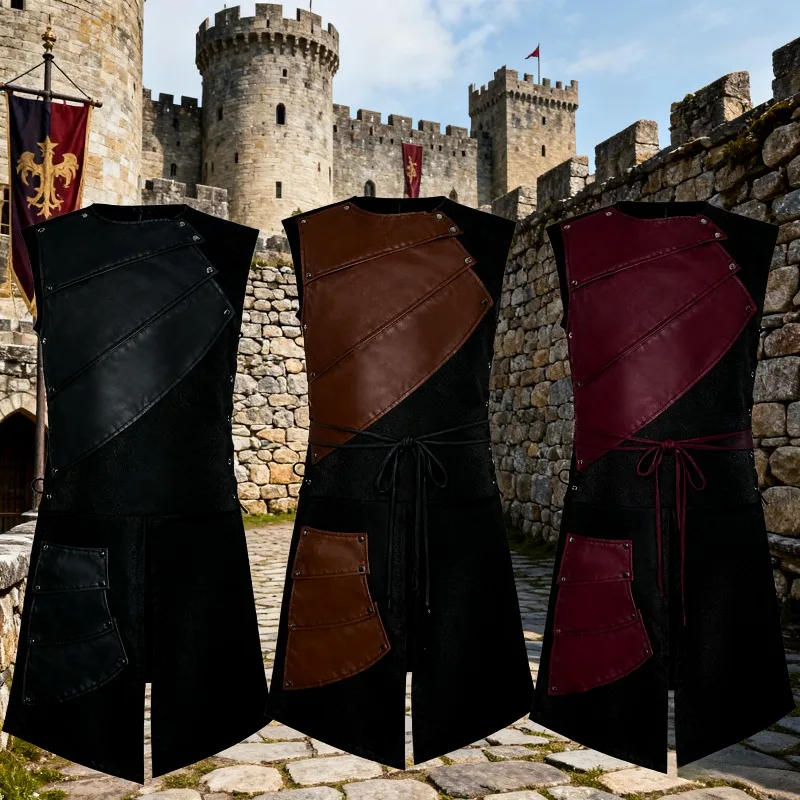 할로윈 코스프레 의상 빈티지 중세 남성 빅토리아 시대 스팀펑크 남성용 사이드 레이스업 기사 바이킹 해적 갑옷 세트