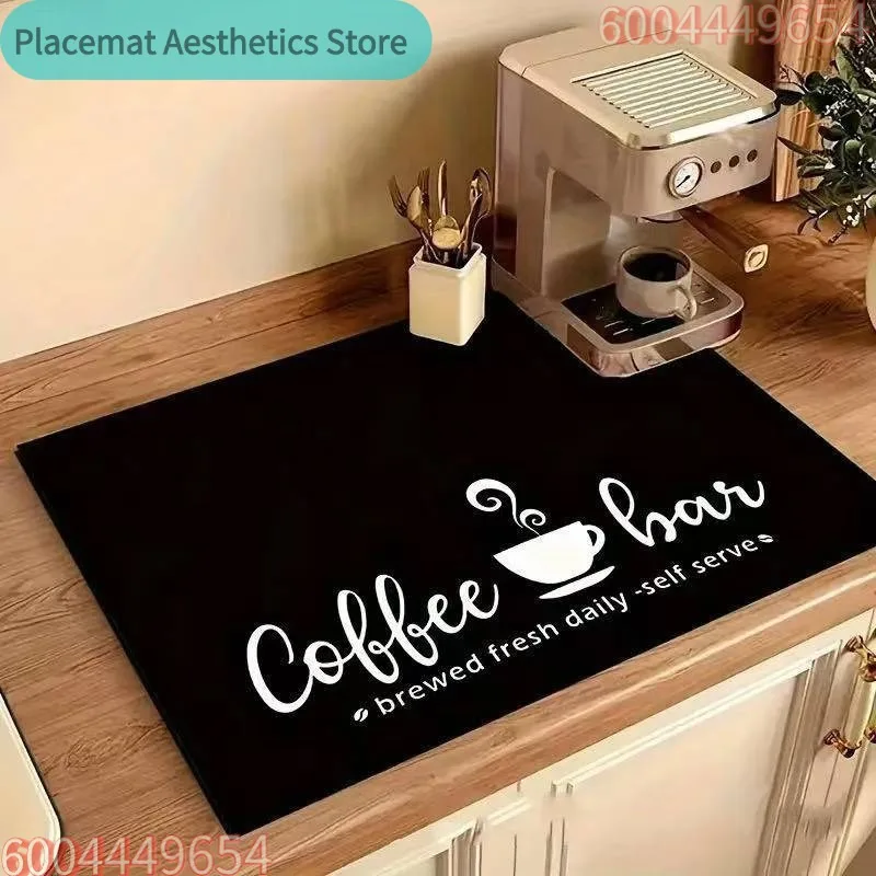 Creative Absorbent Coffee Print Kitchen Drying Mat Soft Rubber Non-Slip Stain-Resistant Mats for Coffee Bar Countertops Dish Mat