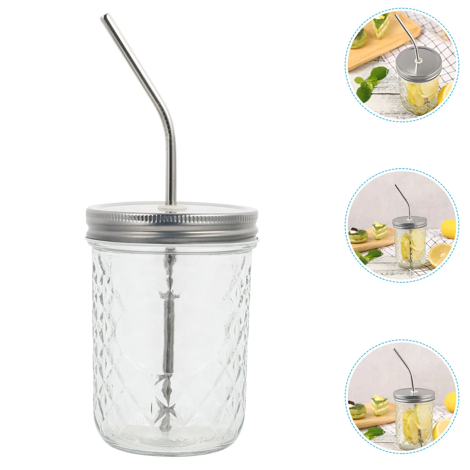 

1Set Mason Jar Straw Transparent Multifunctional Glass Container Juice Milk Drink Bottle Cold Heat Resistant