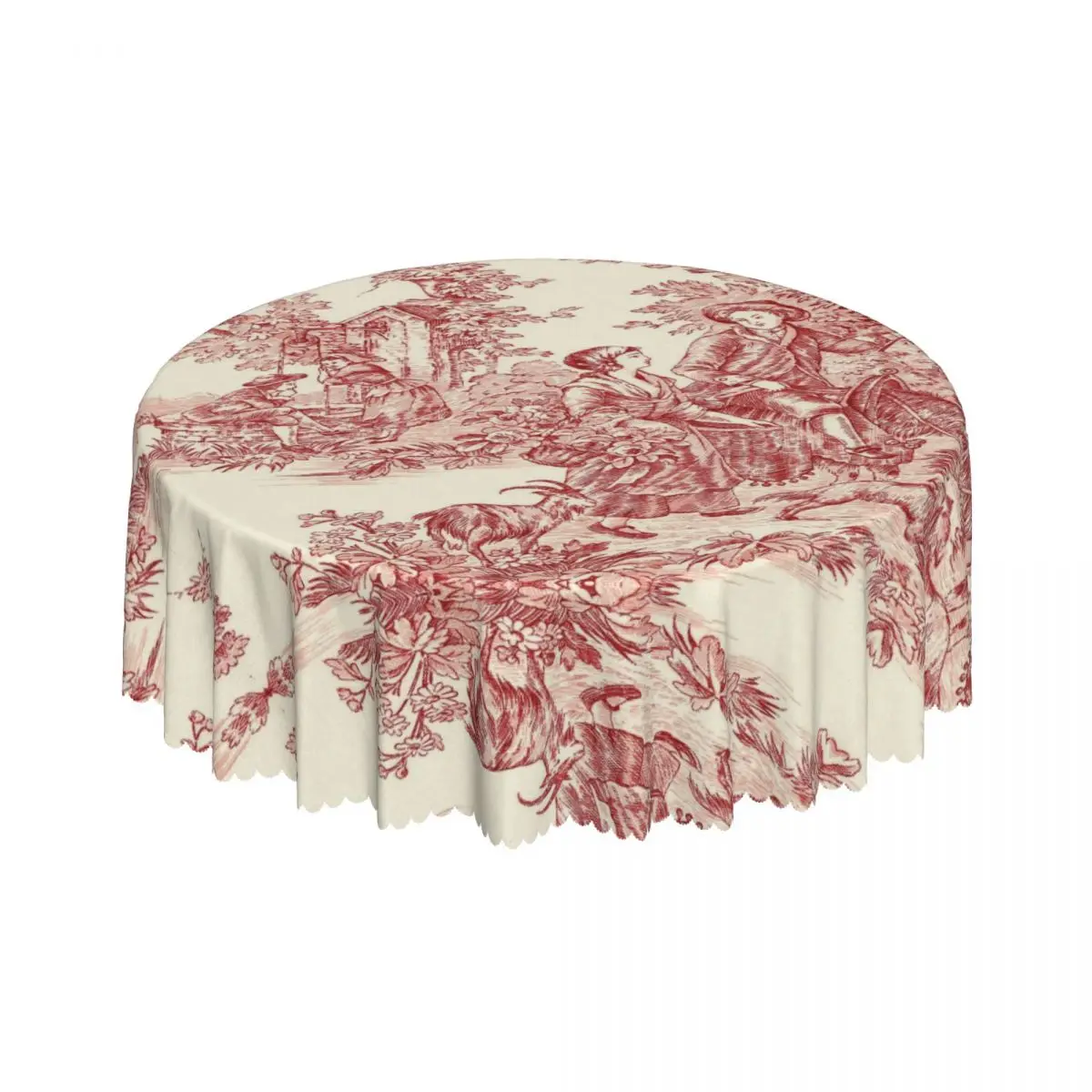 French Country Toile De Jouy Tablecloth Round Waterproof Motifs Table Cover Cloth for Banquet 60 inches