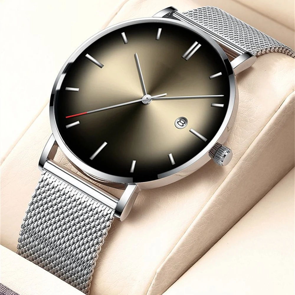 Men's Fashion Novelty Minimalist Gradient Dial Design Ultra Thin Calendar Watches Business Sport Watch For Men Relogio Masculino