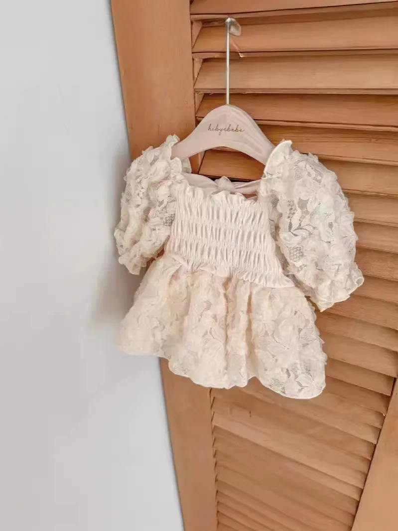 Summer New Baby Girl Cute Puff Sleeve Flower Dress Newborn Toddler Cotton Bodysuit Dress Infant Girl Sweet Princess Dress 0-24M