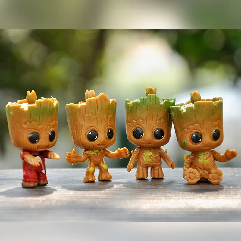 Hot Toys 4pcs/set Marvel Guardians of The Galaxy Avengers Tiny Groot Cute Baby Tree Man Model Figure 5cm Doll Model Fans Gifts