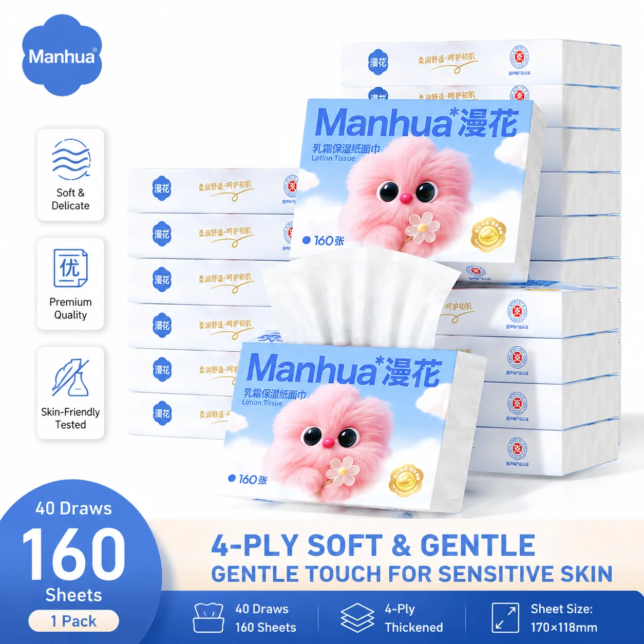 Travel‑Size Baby Lotion Moisturizing Tissues 40Draws Portable Cloud‑Soft Pocket Tissue for Baby Sensitive Skin Nose Care