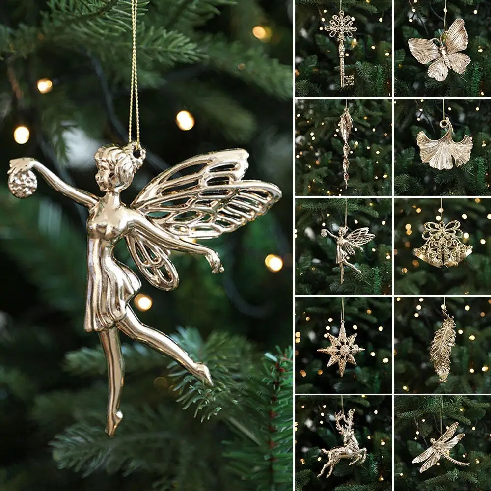 Gold Christmas Hanging Decoration Plastic Angel Snowflake Xmas Ornament Ball Party Supplies Shopwindow Xmas Baubles Scene Making