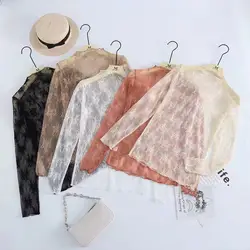 Women Half High Collar Mesh Bottomed Blouse T-shirt Lace Ear Edge Spring and Autumn Western-style Hollow Long Sleeve Lace Top