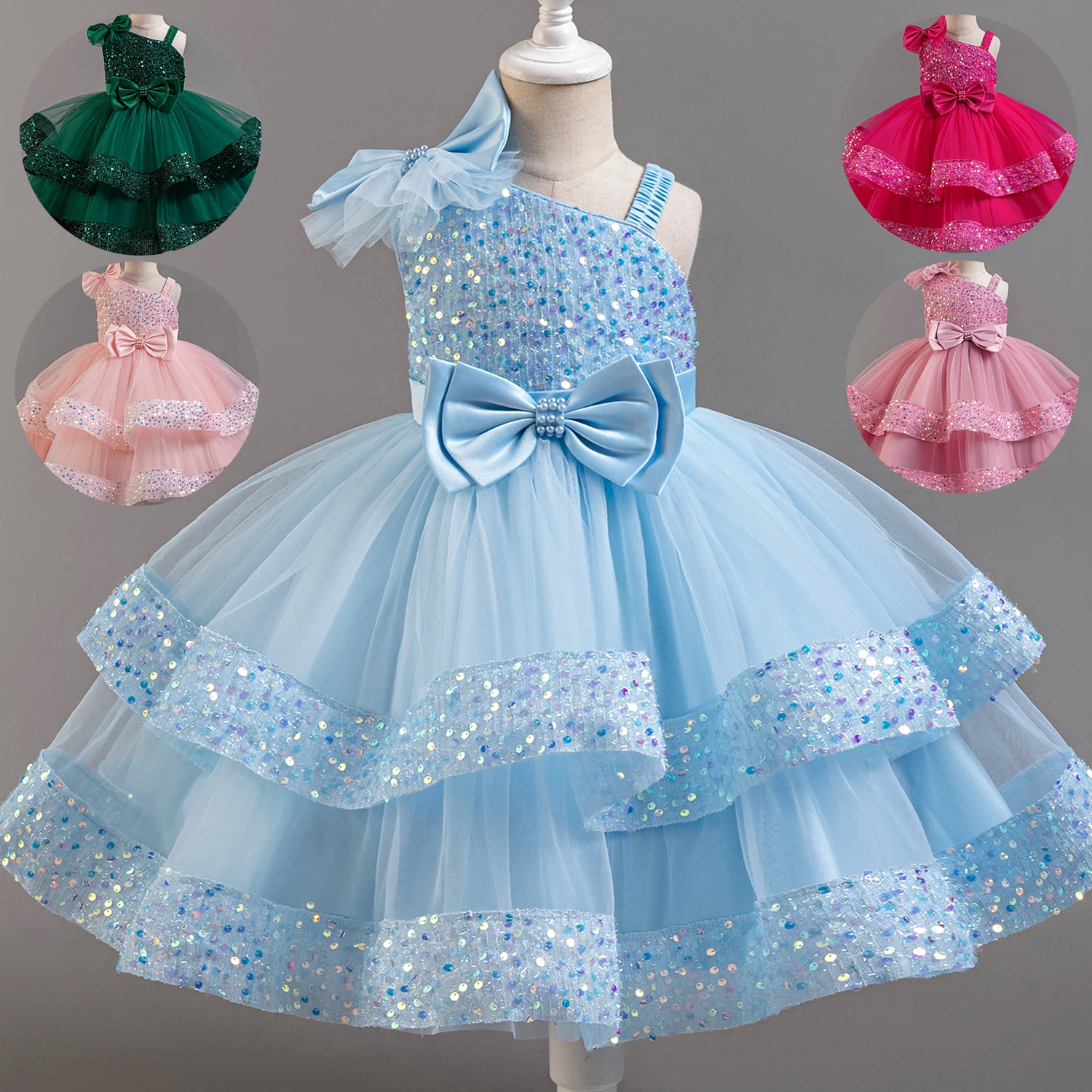 Baby Flower Princess Dresses Sequins Wedding Christmas Short Sleeveless Dress Birthday Party Wedding Flower Girl Dress For Party