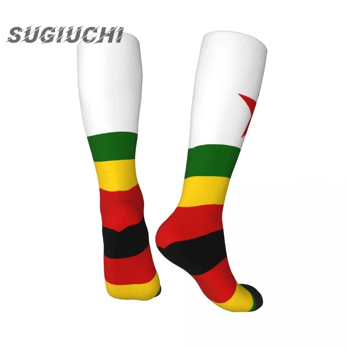 Kaus kaki motif poliester bendera Zimbabwe untuk pria wanita kaus kaki gambar cetak 3D kasual kualitas tinggi kaus kaki papan seluncur jalanan