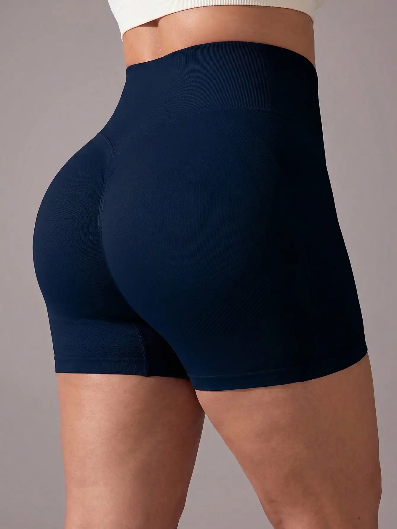 Women Plus Size Seamless High Waist Yoga Shorts Butt Lift Scrunch Tummy Control Ribbed Gym Workout Running Fitness Shorts
