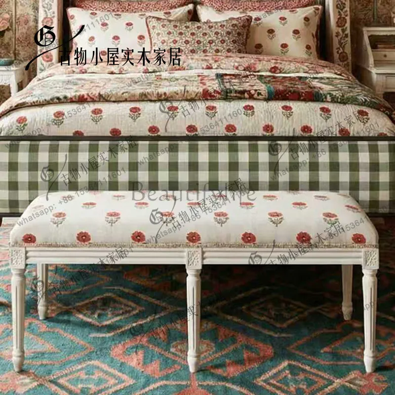 Nordic retro plaid soft bag bed/American retro solid wood master bedroom bed/size can be customized
