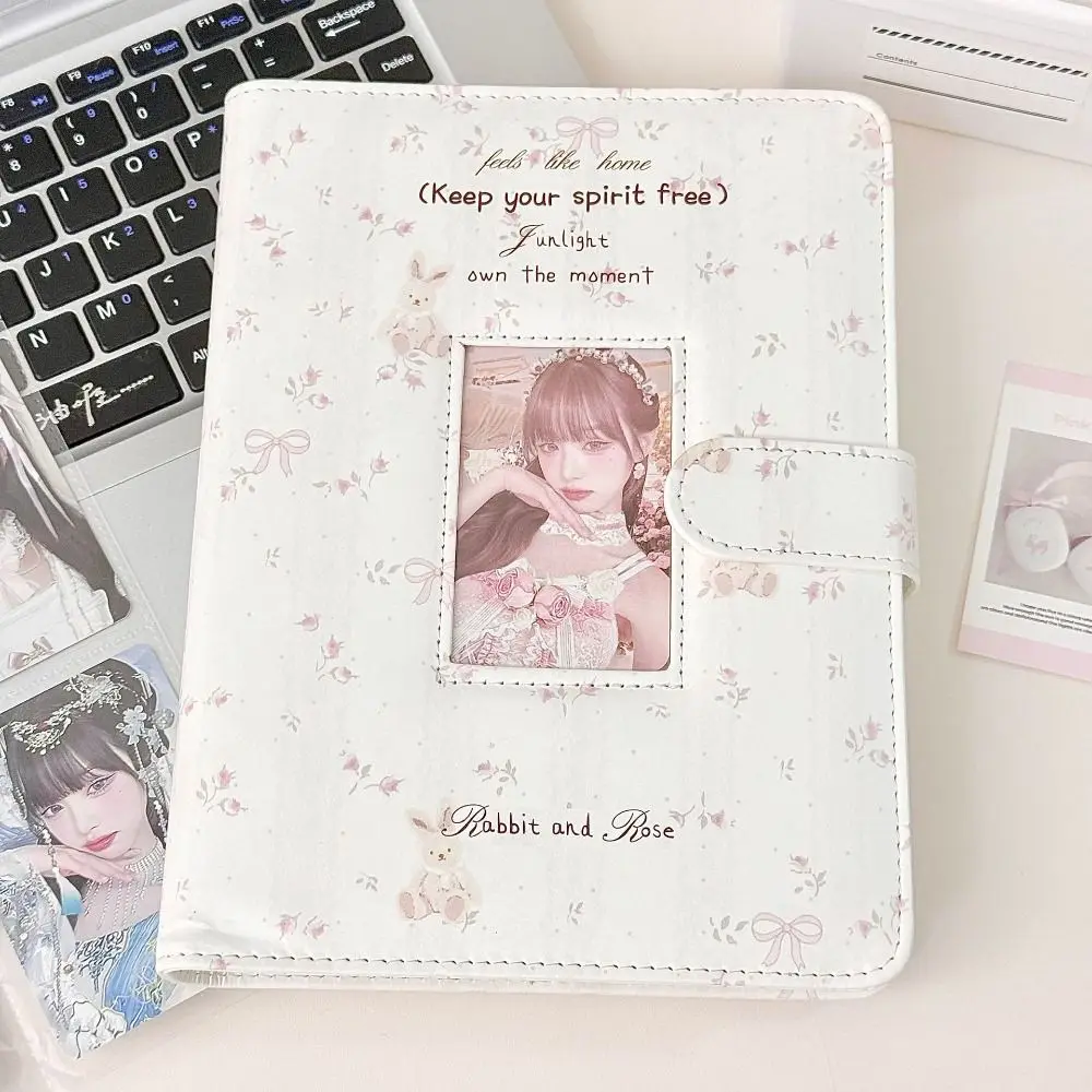 1pc PU Photo Card Binder Loose-leaf Pink Floral Patterns Photo Album A5 Collectibles Booklet for  & Idol Cards