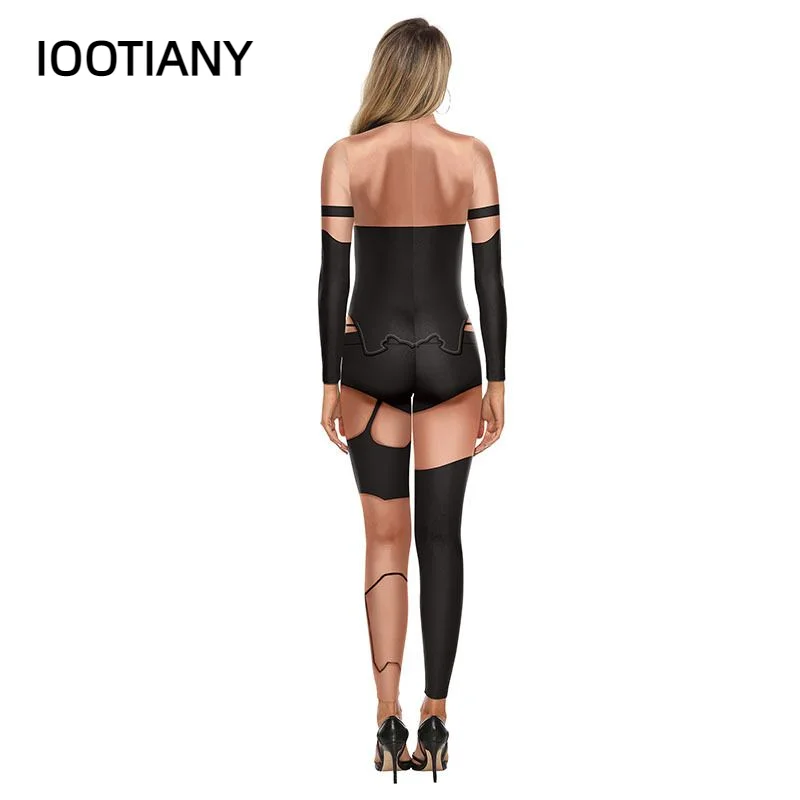 IOOTIANY Royal Sister Game Wind Print Sexy Bodysuits Women  Long Sleeve Cosplay New Party Black Silk Stockings Jumpsuits 2024