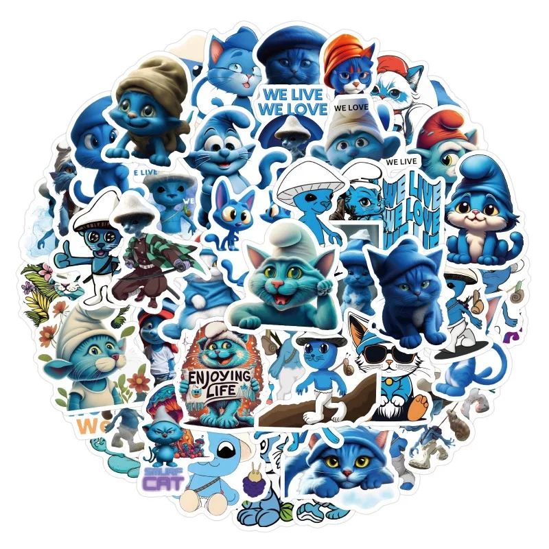 60pcs Smurf Cat Graffiti Sticker Luggage Water Cup Scooter Guitar Stationery Car Stationery Furniture Decoration Sticker