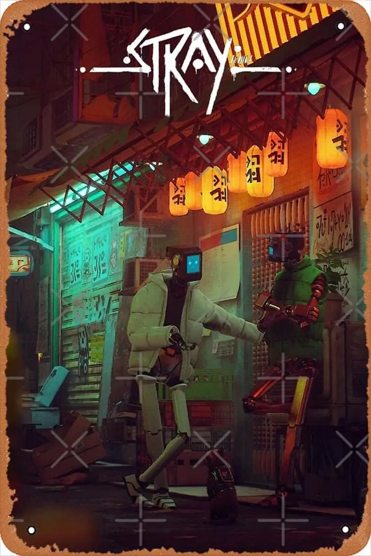 Yzixulet Stray Game Poster Vintage Retro Metal Sign 8x12 Inch Man Cave Home Wall Decor