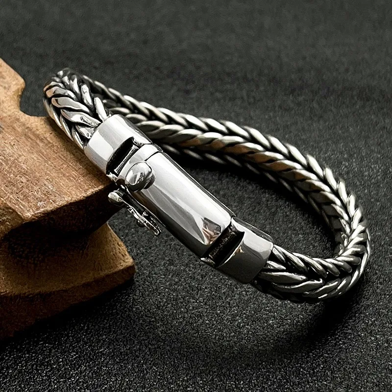 Vintage Handmade Braided Bracelet, Smooth Polished Finish, Retro Distressed Design, Minimal Stylish Gift Jewelry