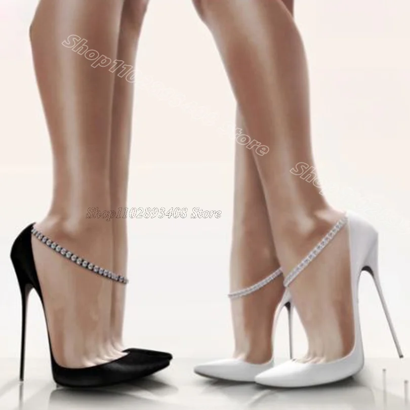 

Black Rhinestone Decor Stiletto Pumps Solid Pointed Toe Fashion British Style Women Dance Sexy Pumps 2025 Zapatos Para Mujere