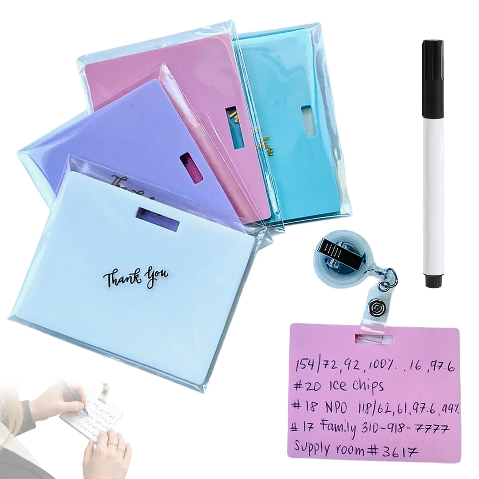 4PCS Erasable Badge Note Mini Erasable Whiteboard for ID Badge Vertical Pocket Notebook for Nurses Doctors Healthcare Profession