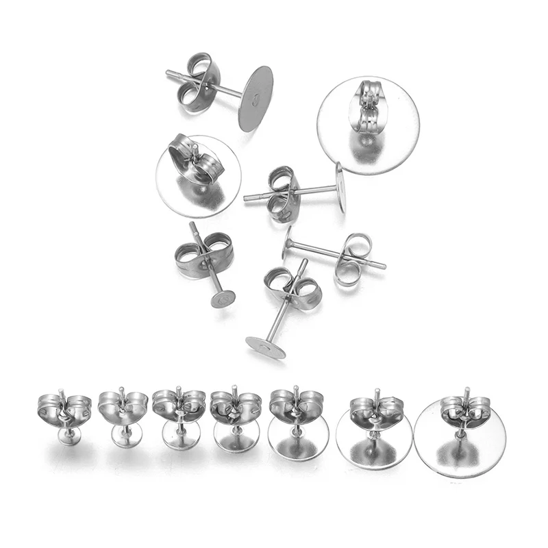 Stainless Steel Blank Earring Studs Base Pin With Butterfly Earring Plug Ear Back For DIY Jewelry Making Earrings Accessories