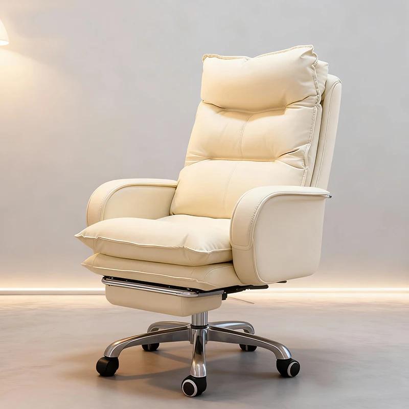Durable Leather Wide Office Chair Soft Home with Double Fixed Armrests Gaming Computer Chair Adjustable Rolling Gamer Desk Chair