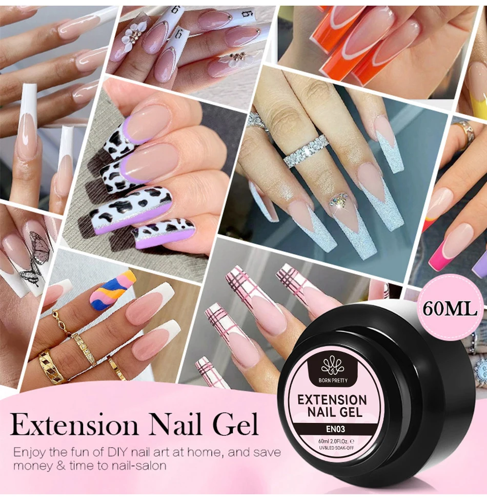 BORN PRETTY 60 ml klares Nagelverlängerungsgel, Acryl-UV-Gel, Soak Off Crystal, schnelle Verlängerung, Finger, hartes Gel, Nagelspitzen, Maniküre – Detail 7