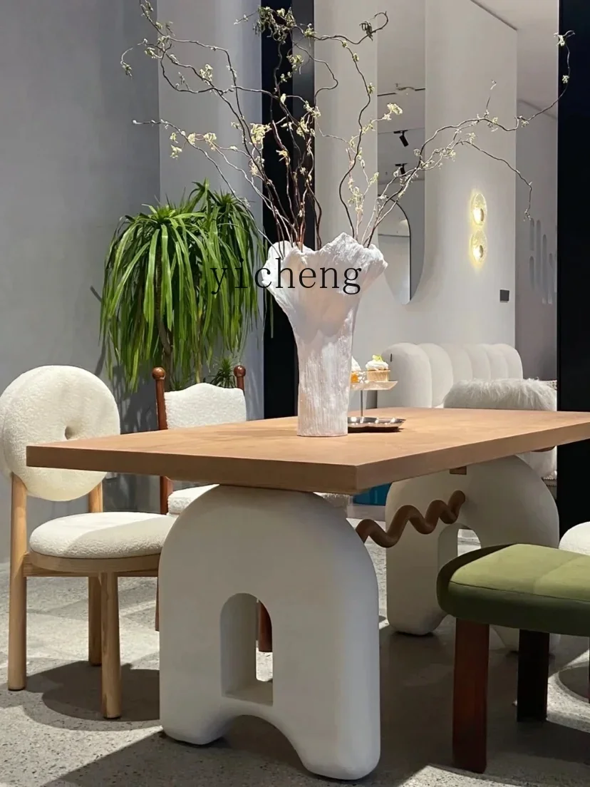 Table et chaises de salle à manger en bois massif, style rétro, couleur crème, pour petit appartement V21