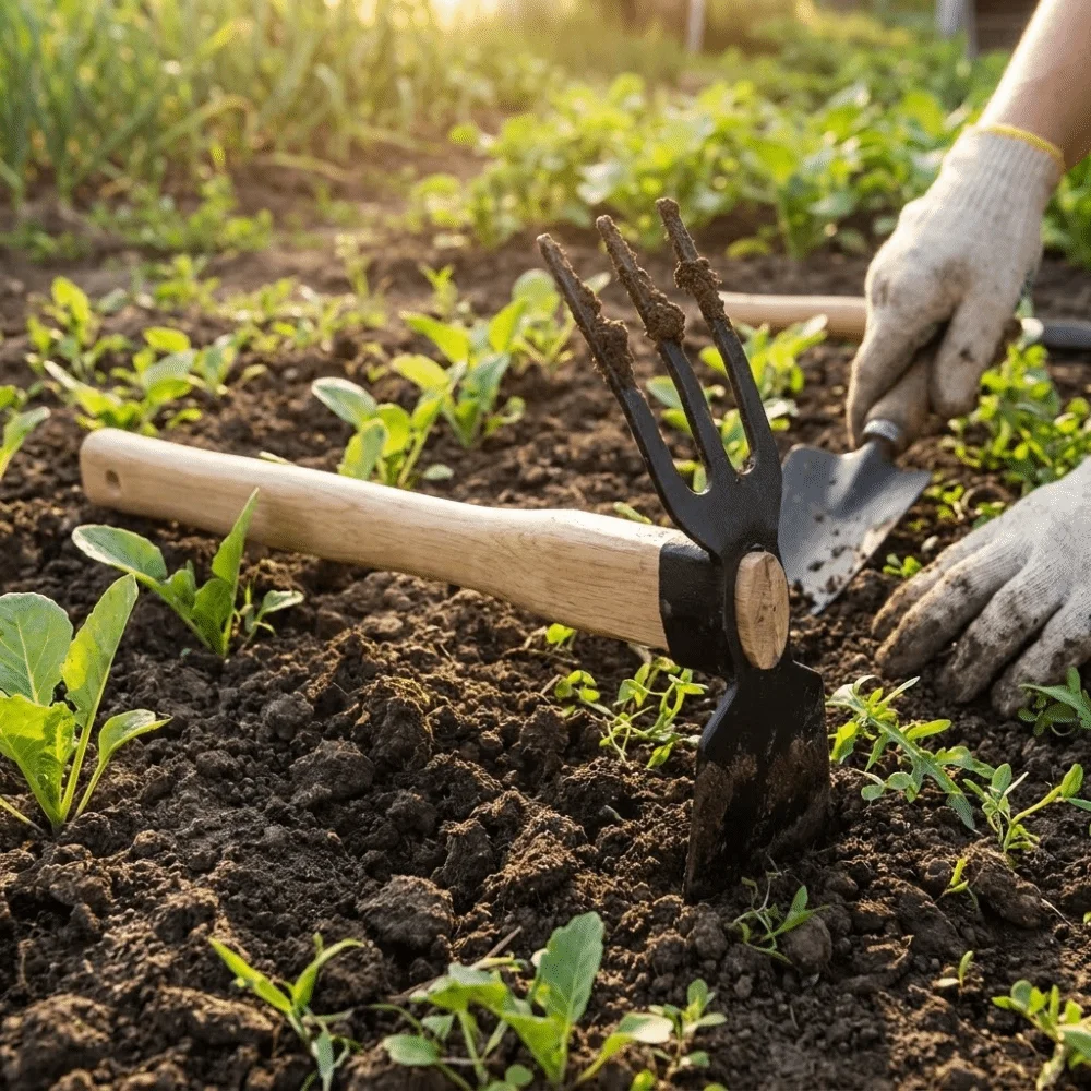 Robust Hardwood Handle Small Hand Hoe Lightweight Design High-Strength Metal Head Manual Garden Tool Compact Design