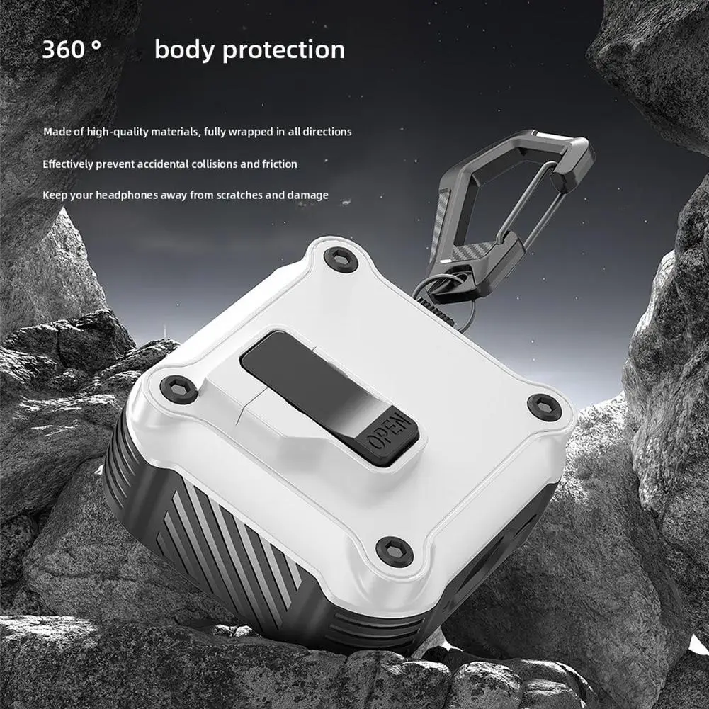 For Apple AirPods4 Case Headphone Case Mech Automatic up Protective Cover 360° Protection Safety Lock Earphone Protector Cas